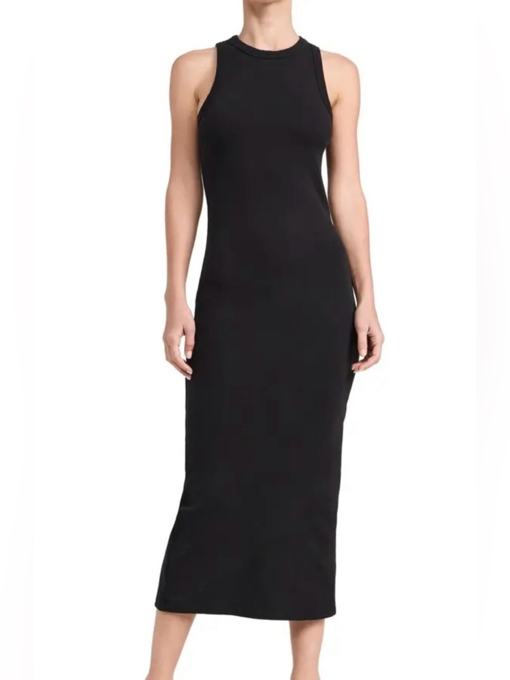 Sold Out NYC Jersey Knit Minimalist Bodycon Ribbed Midi Dress Black Medium